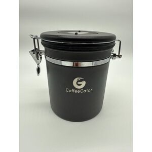 Coffee Gator Stainless Steel Coffee Canister Medium Size Black Silver